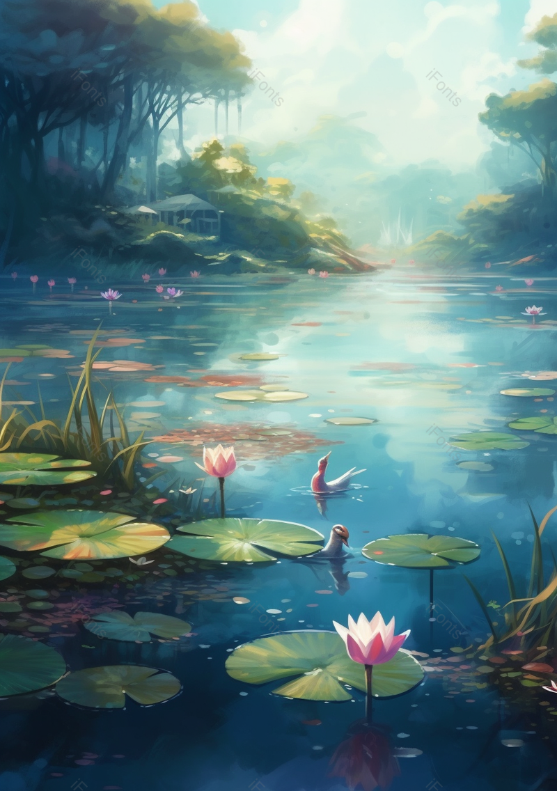 小清新荷花日漫风格手绘插画背景,插画/手绘图,插画/手绘图库,插画/手绘图下载,插画/手绘